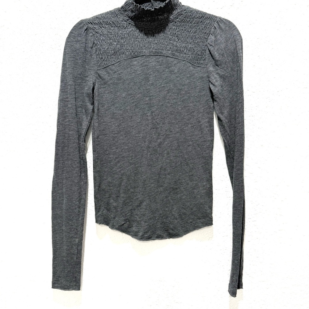 We The‎ Free smocked mock neck Charcoal Long Sleeve Top XS